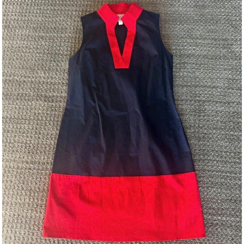 Sail to Sable Colorblock Sleeveless Shift Collared Knee Dress M Navy Red